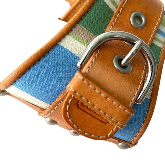 Vintage Coach Striped Canvas Vachetta Sandal Mid Heel in Size 8 - Picture 13 of 16